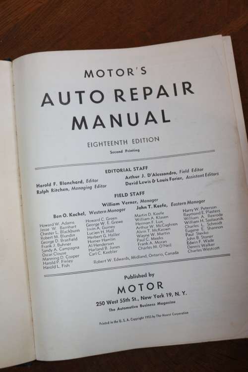 Beautiful Vintage Book -  MOTOR'S Auoto Repair Manual - Eighteenth Edition - 1955