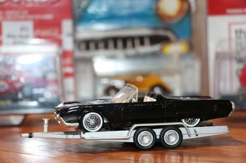 Vintage SOLIDO Diecast Model Car on a Metal Diecast Trailer