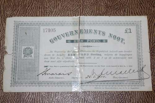 Zuid Afrikaanse Republiek (ZAR) Gouvernements Noot, Een Pond Sterling, 28.5.1900