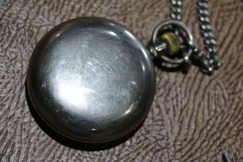 Antique Blackface & Porcelain Dial CYMA Swiss Made Pocket Watch with Hallmarked Silver Chain