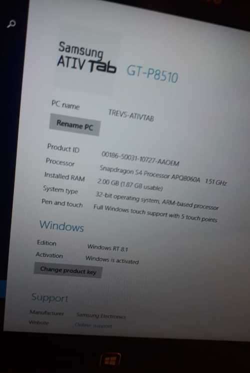 Samsung Ativ Tab GT-P8510, Windows 8.1RT, 2gb Ram, 32gb storage, 10.1 inch Tablet