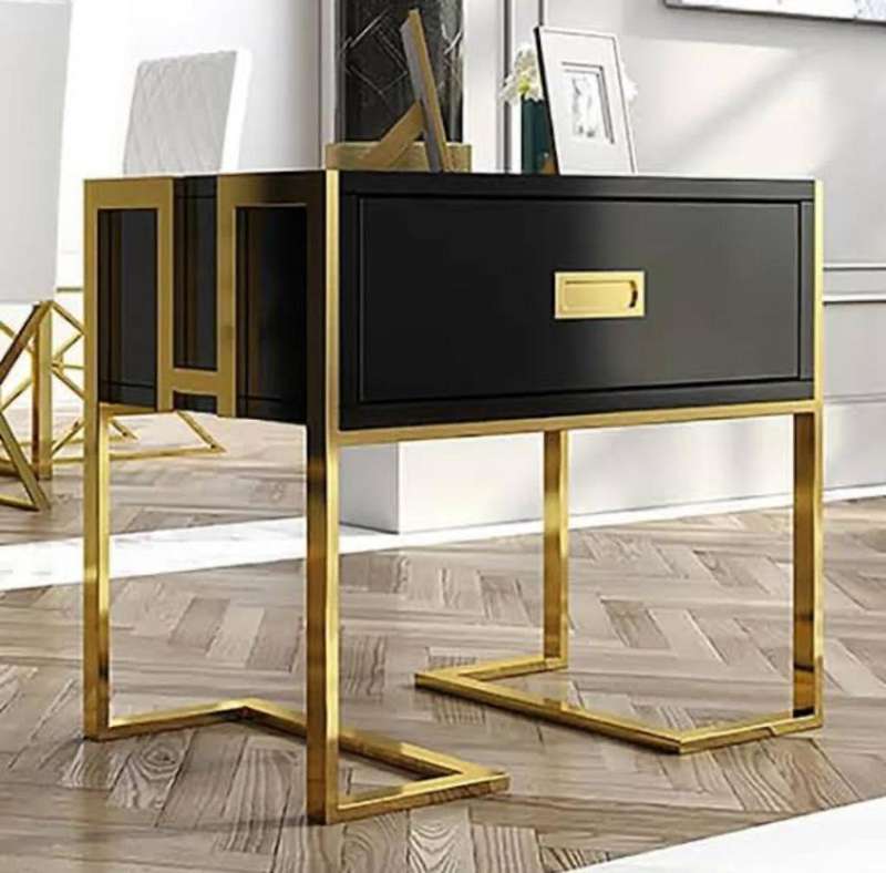 Efurn - one drawer side table black and gold