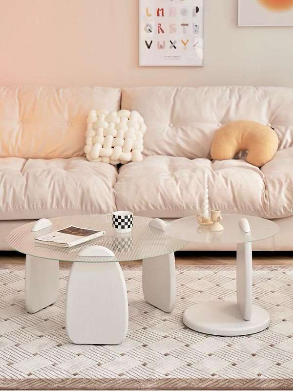 Tempered glass nesting coffee table white