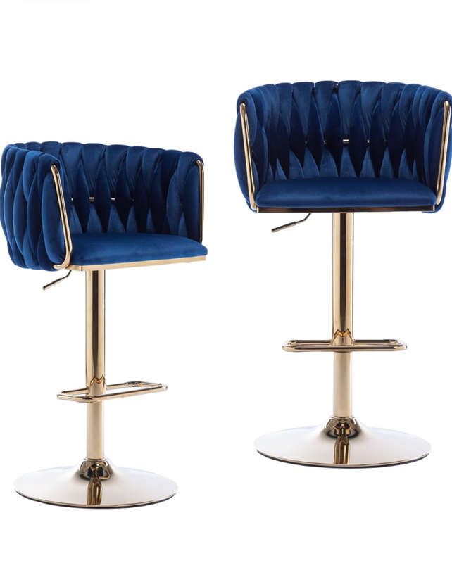 Velvet wooven bar chairs set of 2 blue