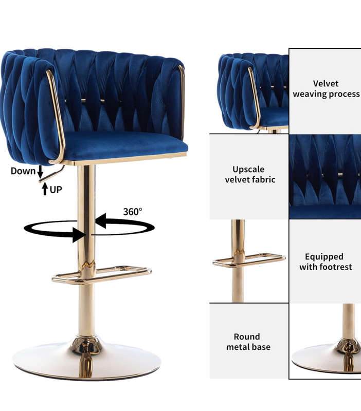 Velvet wooven bar chairs set of 2 blue