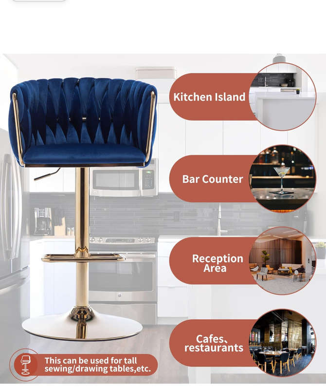 Velvet wooven bar chairs set of 2 blue