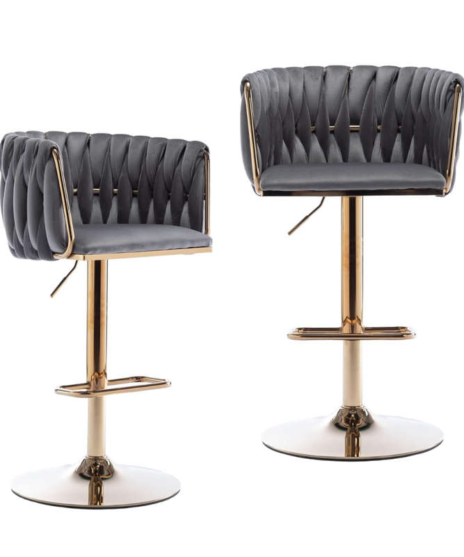 Velvet wooven bar chairs set of 2 grey
