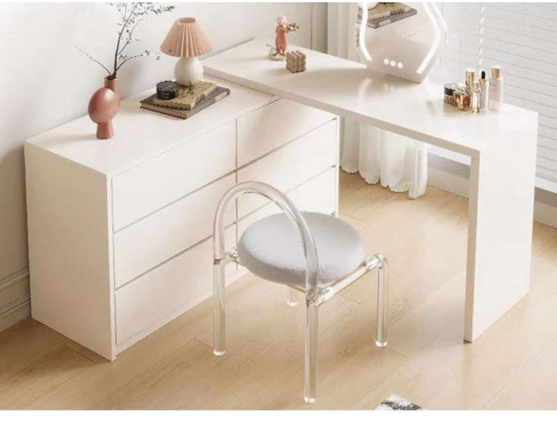 Marble top multifunctional makeup dressing table with chair and mirror