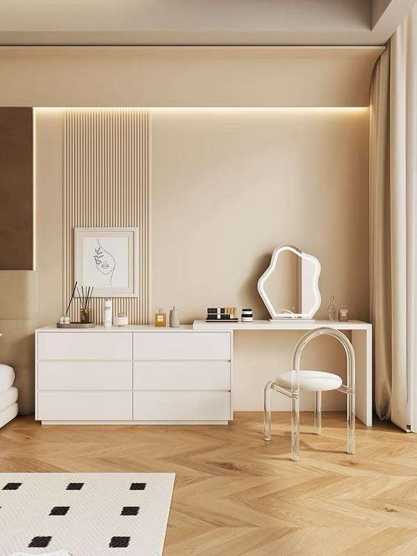 Marble top multifunctional makeup dressing table with chair and mirror