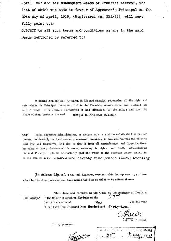 SOUTHERN RHODESIA (Deed of Transfer)