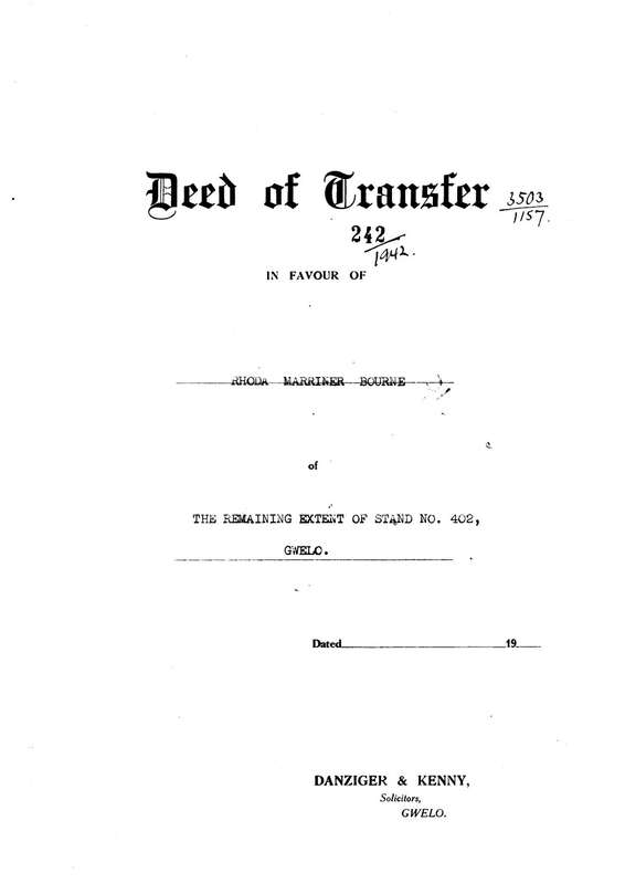 SOUTHERN RHODESIA (Deed of Transfer)