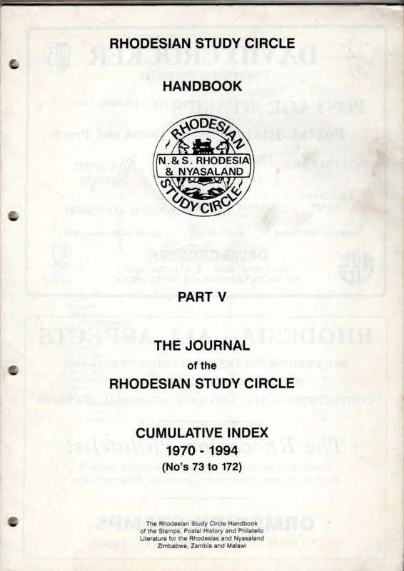 RHODESIAN STUDY CIRCLE - CUMULATIVE INDEX (1970 - 1994)