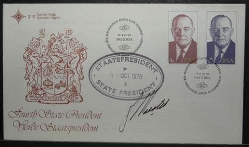 FDC 3.10  SOUTH AFRICA OVAL CACHET SIGNED BY B J VOSTER PRESIDENT OVAL CACHET