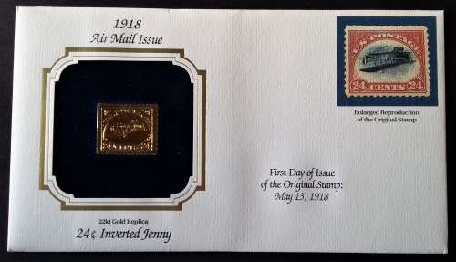 24Cent INVERTED JENNY 22 KT GOLD REPLICA ON PRESENTATION COVER