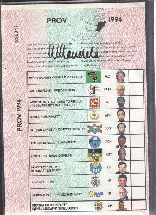 1994  UNMARKED  MANDELA SIGNED BALLOT *****ORIGINAL*SIGNATURE* COA INCLUDED