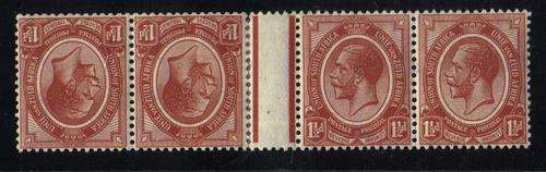 UNION 1913 KINGS HEADS 1 1/2d TETE BECHE PAIR GUTTER STRIP