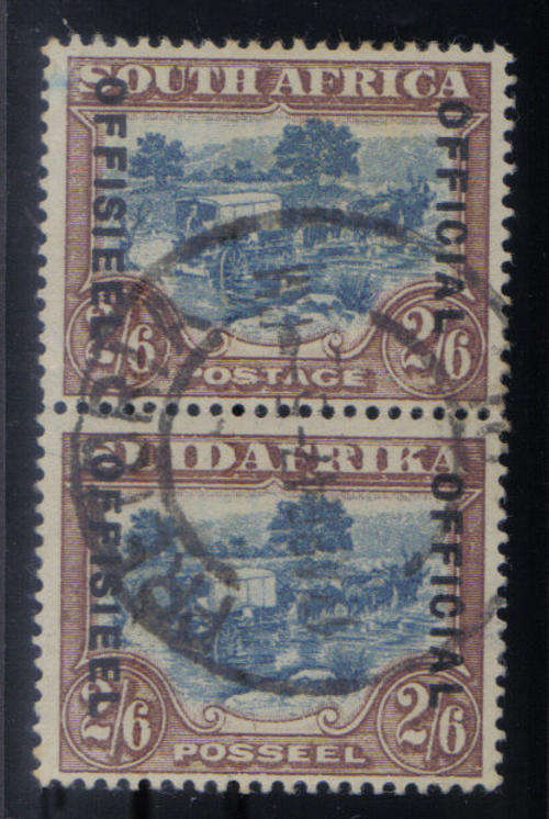 2/6 BLUE BROWN VERTICAL PAIR OFFICIAL OVERPRINT