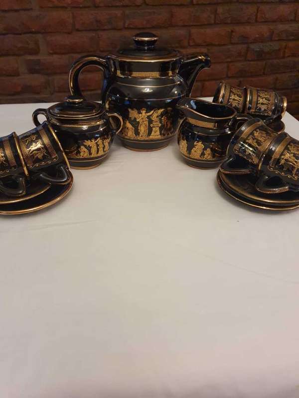 Handmade 6 piece tea set - 24k Gold paint - Made in Greece