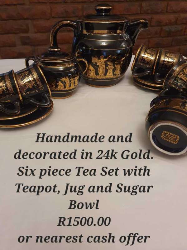Handmade 6 piece tea set - 24k Gold paint - Made in Greece