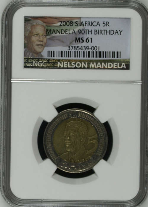 *** ULTRA RARE 2008 MANDELA R5 NEW LABEL MS61 COIN***