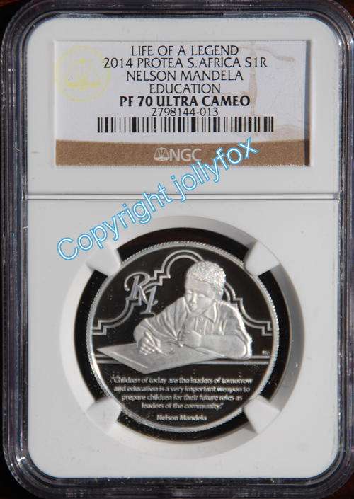 ***PERFECT COIN!!!***2014 SILVER R1 MANDELA EDUCATION PF 70UC!!! ***