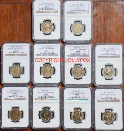 *** FANTASTIC Mandela 2008  R5 Set: From AU50 to MS67 (EXCEPT AU53 and MS60) All NGC Graded!! ***