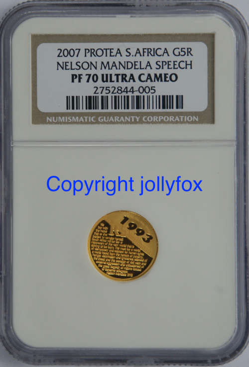 *** PERFECT GOLD COIN!! *** 2007 MANDELA SPEECH TENTH Oz GOLD