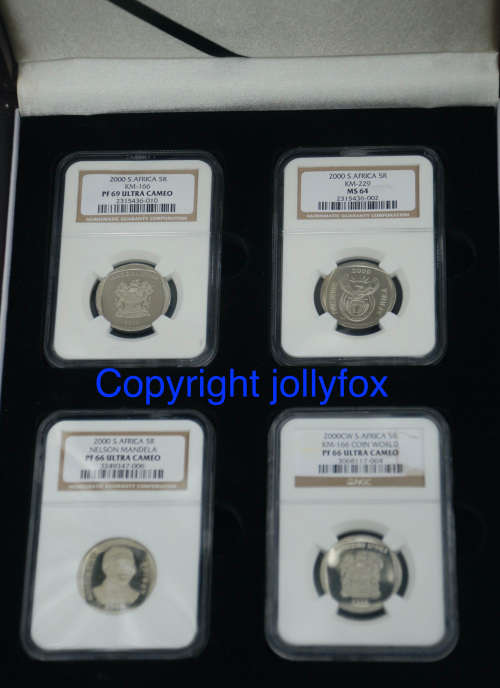 Rare 2000 CW R5 PF66UC in 4 coin set - includes Mandela PF66UC