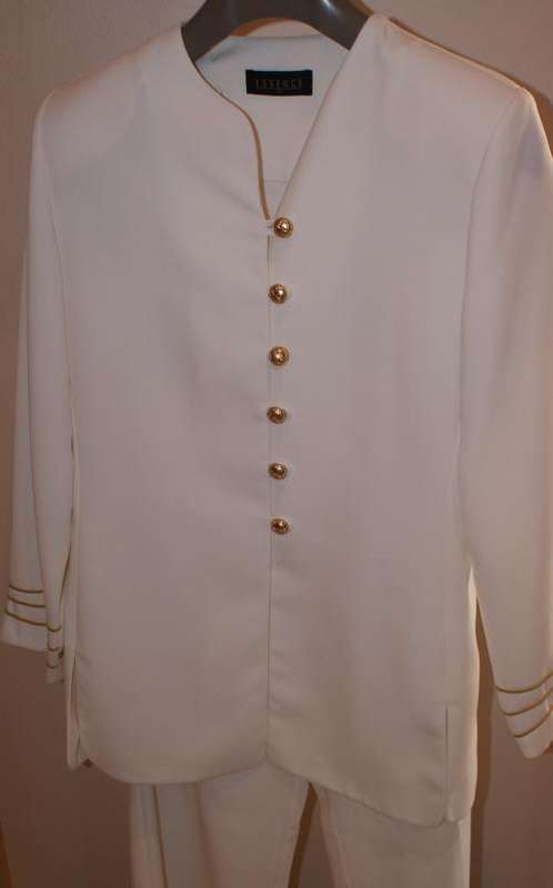 Classy Off-white Suit with Gold Trimmings S36
