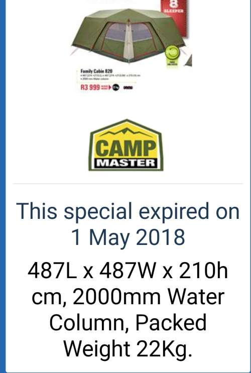 campmaster 8 man 2 roomed tent.