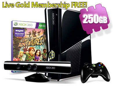 Xbox 360 250GB Console with Kinect Sensor: Includes Kinect Adventures GOLD MEMBERSHIP
