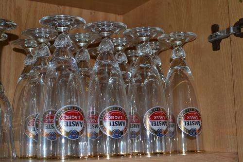 6 Ornate Amstel Lager Stemmed Beer Glasses