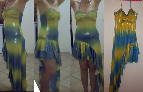 Yellow, green and blue dance dress