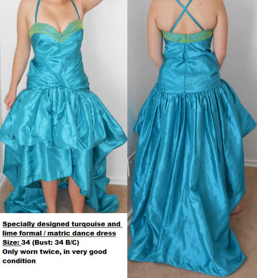 Specially designed turqouise formal / matric dance dress