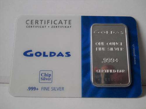 1 TROY OZ. .999+ FINE SILVER BAR CERTIFIED WITH UNIQUE SERIAL NO. COMPLETELY SEALED