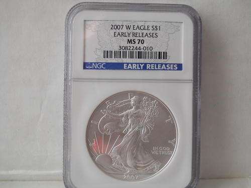 AMERICAN SILVER EAGLE 2007-W MS70 EARLY RELEASES BY NGC. PERFECTION!!!  1 TROY OZ. .999 FINE SILVER