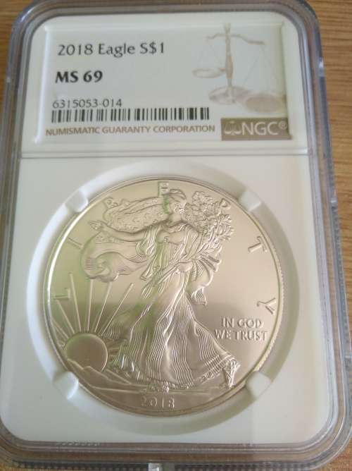 2018 1 TROY OZ. .999 SILVER AMERICAN EAGLE GRADED MS69 BY NGC.