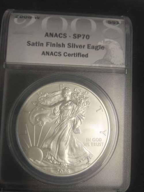 THE FINEST 2008 1OZ. SILVER EAGLE GRADED SP70 BY ANACS.