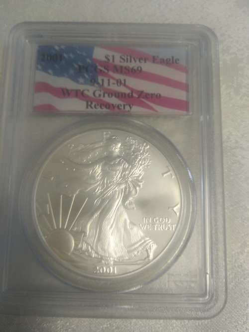 2001 WTC Recovery Silver Eagle 1 oz Silver with the highest possible grading PCGS MS69