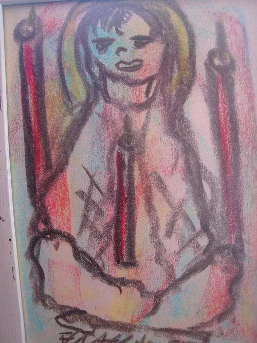 24x29 cm Frans Claerhout, Mixed Media, woman with candles