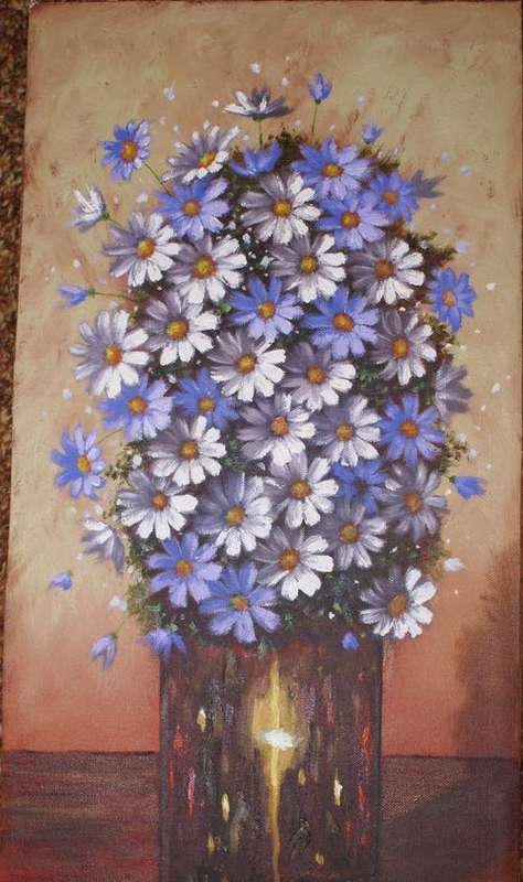 P Talane, 2de Blomme, pragtige kunswerk olie op doek en bord 61x31cm
