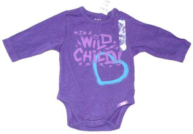 " The Children's Place " Long Sleeved Body Suit Romper 0-3 months "I'm a wild child"
