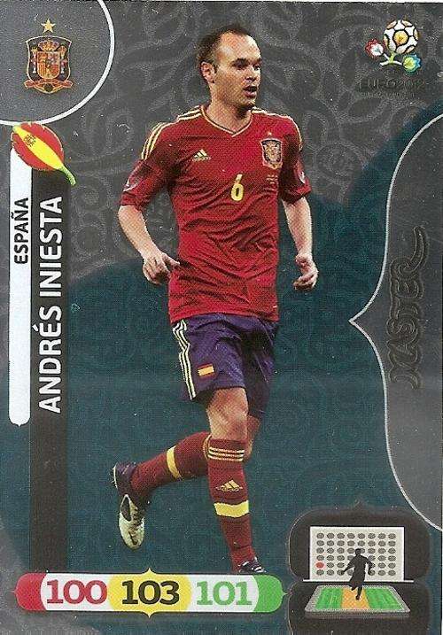 ANDREAS INIESTA  - PANINI `ADRENALYN EURO 2012` - SILVER FOIL `MASTER` TRADING CARD