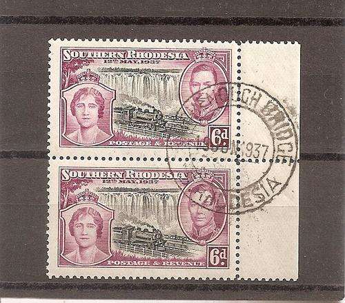 SOUTHERN RHODESIA 1937 - SACC 41 - CORONATION KING GEORGEVI - 6d PAIR (FINE USED)