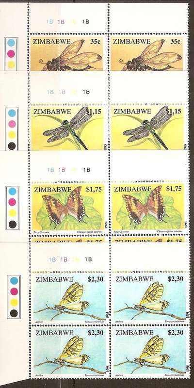 ZIMBABWE - SG904/907 - 1995 "INSECTS" - COMPLETE SET OF 4 CONTROL BLOCKS U/MINT