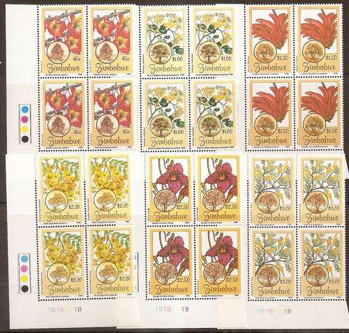 ZIMBABWE - 1996 "FLOWERING TREES" - COMPLETE SET OF 6 CONTROL BLOCKS U/MINT