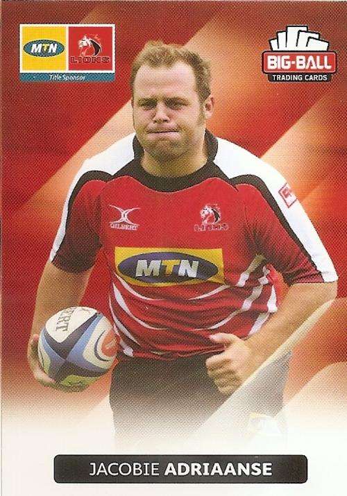 JACOBIE ADRIAANSE - BIG BALL RUGBY COLLECTION  2012 - THE LIONS BASE CARD 130