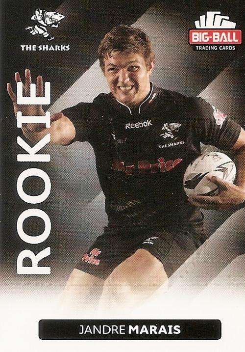 JANDRE MARAIS - BIG BALL RUGBY COLLECTION  2012 - THE SHARKS `ROOKIE` CARD 221