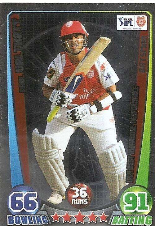 CRICKET ATTAX IPL LEAGUE 2012 - PAUL VALTHATY `BEST INDIVIDUAL PERFORMANCE` FOIL CARD