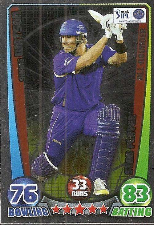CRICKET ATTAX IPL LEAGUE 2012 - SHANE WATSON `STAR PLAYER` FOIL CARD